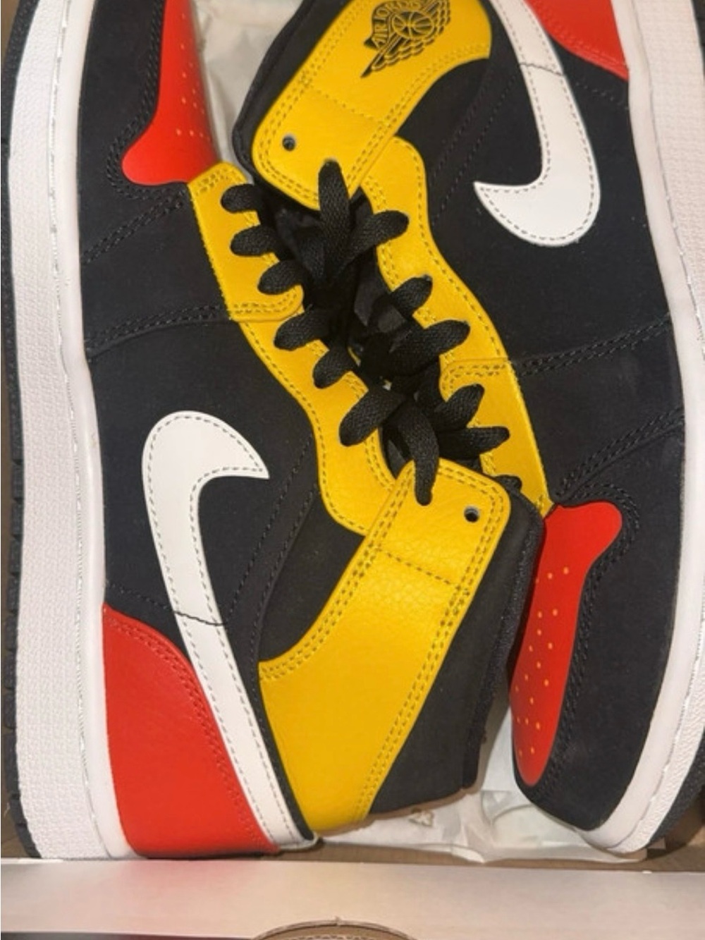 Jordan Mens High-Top Sneakers in Black, Yellow, Red & White